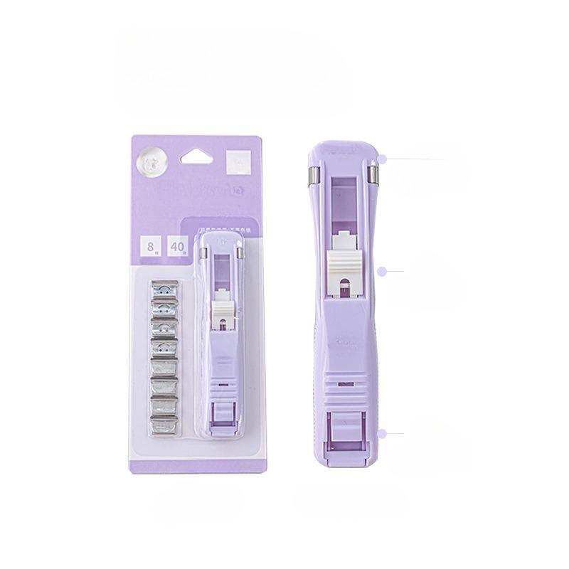 1Pc Creative Stapler Without Staples Creative Simplicity Candy Color Pusher A4 Paper Storage Clip Pusher Office/student Supplies