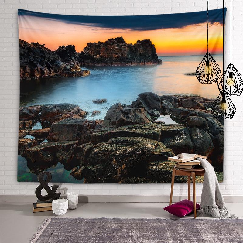 Пляжный пейзаж Гобелен Сумерки Закат Пейзаж Настенное художественное оформление Эстетика общежития Гостиная Спальня Украшение дома