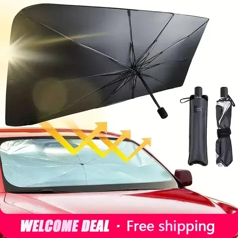 Portable Car Windshield Sun Shade UV Blocker Insulation Sun Protector Internal Sun Visor for Car Sunshade Storage Solution