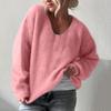 Women's Fashion Casual V-neck Solid Color Long-sleeve Knitted Sweater Top