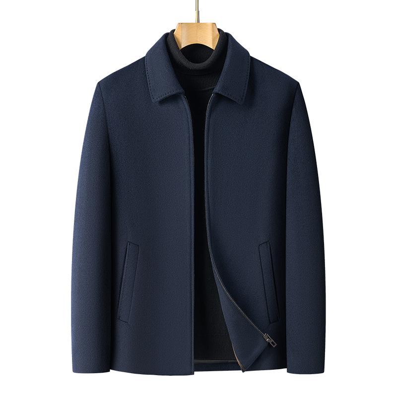 Winter Removable Down-lined Cashmere Jacket for Middle-aged Men, Casual Woolen Short Coat, Dad Lapel Jacket