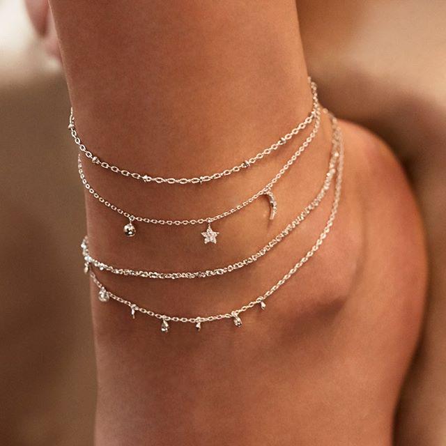 Retro Exaggerated Love Star Moon Anklet Multi-layer Cross Anklet Fashion Trend Girl Multi-layer Anklet Temperament Bracelet