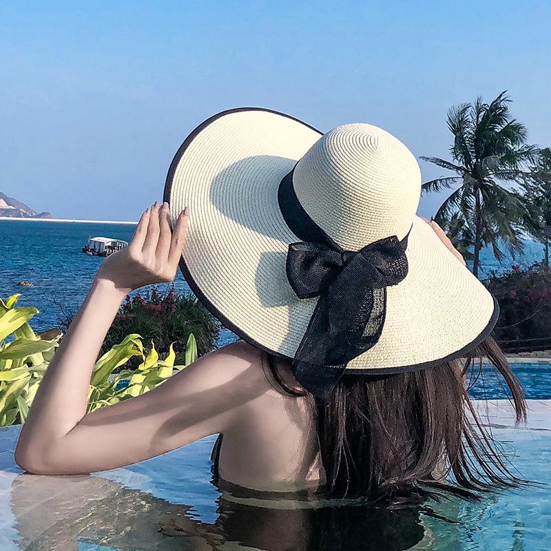Women's Summer Beach Outing Wide Brim Beach Hat Sun Protection Sunshade Vacation Versatile Wide Brim Woven Foldable Straw Hat