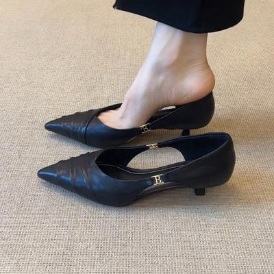 Версия из овчины~ 2025 новые туфли-лодочки в французском ретро-стиле с острым носком и тонким каблуком, женственные, повседневные, универсальные, на высоком каблуке, женские