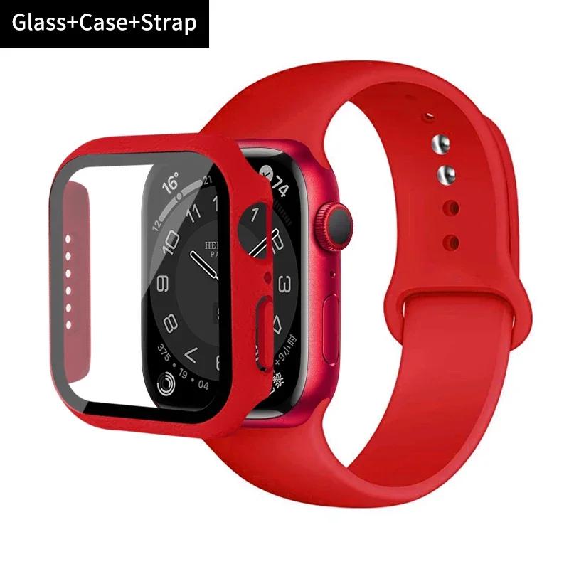 Стекло+корпус+ремешок для Apple Watch band 44 мм 45 мм 42 мм 41 мм 40 мм 38 мм Силиконовый ремешок для часов браслет iWatch series 8 9 7 6 5 4 3 SE