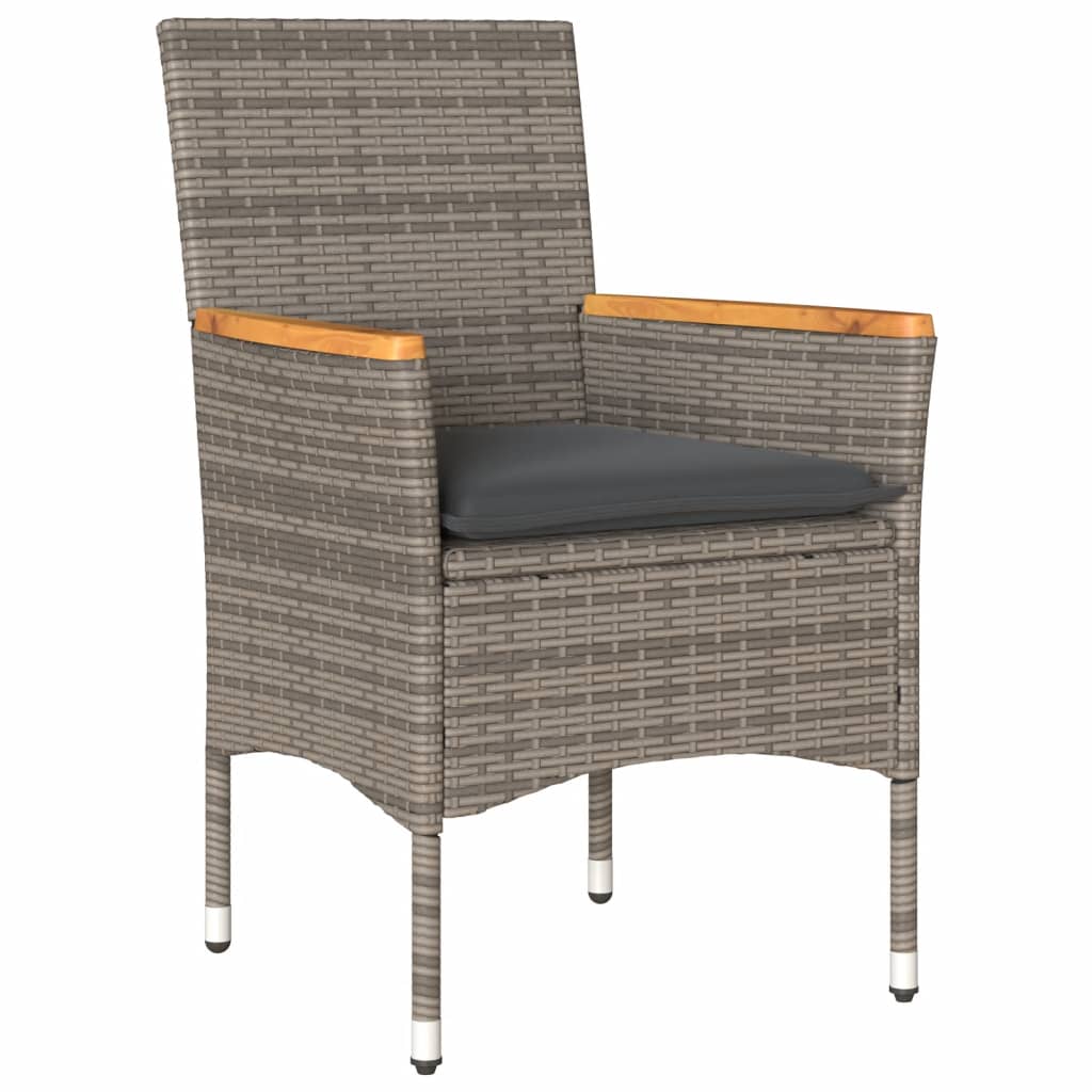 vidaXL 5 Piece Outdoor Dining Set with Cushions Grey Poly Rattan and Glass