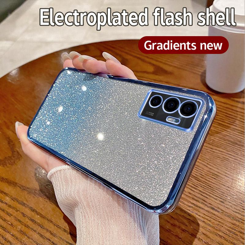 Для Vivo V23e Чехол Vivo Y75 4G Чехол для телефона Блестящий блестящий чехол для объектива камеры из силикона Мягкая задняя крышка