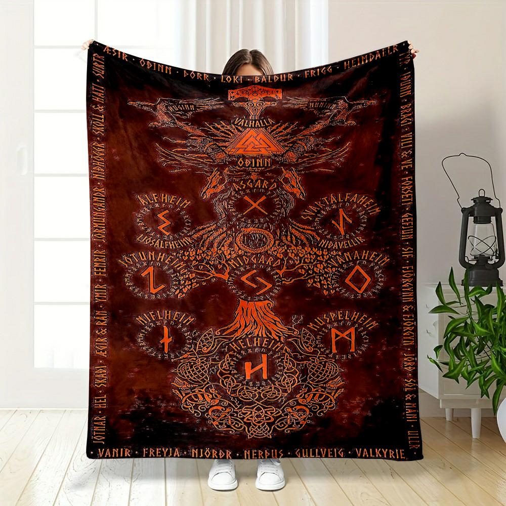Norse Mythology Tree Design printed Flannel blanket for bedroom, living room, sofa, and nap