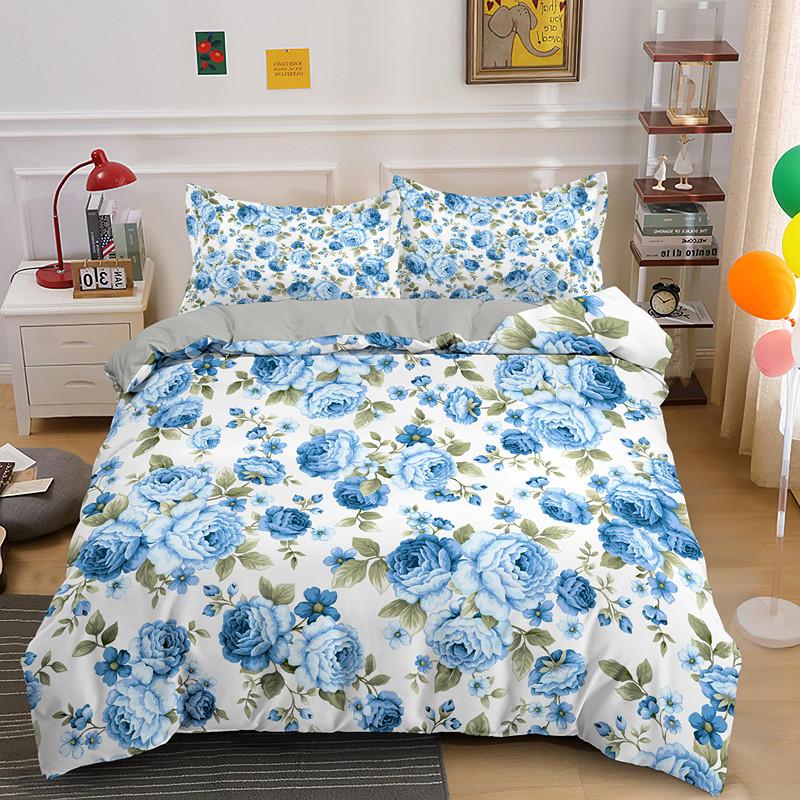 Red Rose King Queen Duvet Cover Romantic Flowers Bedding Set For Kids Teens Adults Girly 3D Floral Black Soft 2/3pcs Quilt Cover