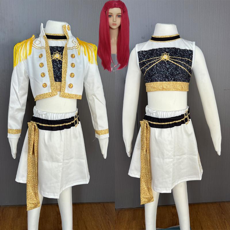 Popular girlgroup Singer White Cosplay Costume for Girls Halloween Carnival Group Idol Print Dress Up Outfits