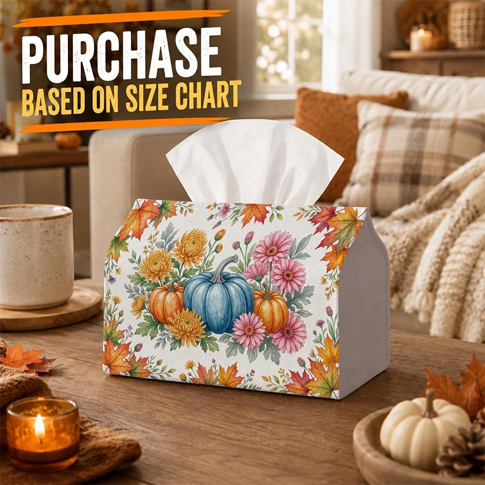 1pc Autumn Tissue Box Holder with Romantic Rustic Design-Pumpkin Daisy Chrysanthemum,Durable Polyester,Ideal for Kitchen,Living Room,Bedroom,Bathroom,