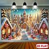 2D plane, charming gingerbread village and snowy winter wonderland banner, self-luminous snow covered, durable polyester