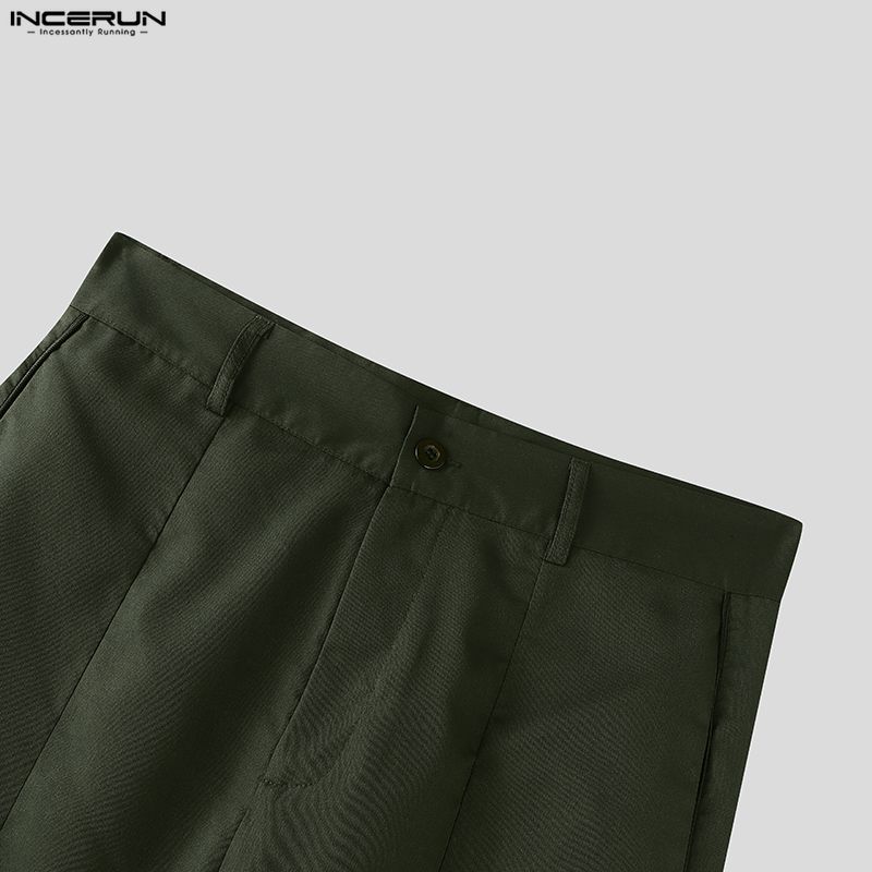 INCERUN Мужские повседневные брюки с высокой талией на молнии, с длинным подолом-фонариком