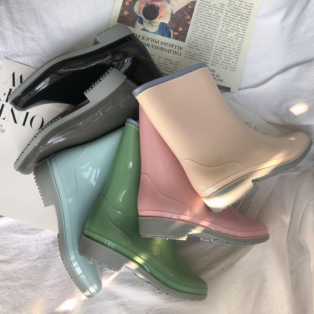 Непромокаемые сапоги средней длины, женская резиновая обувь на платформе, модные непромокаемые туфли из желе из ПВХ, 2024, женские непромокаемые ботинки без шнуровки для работы