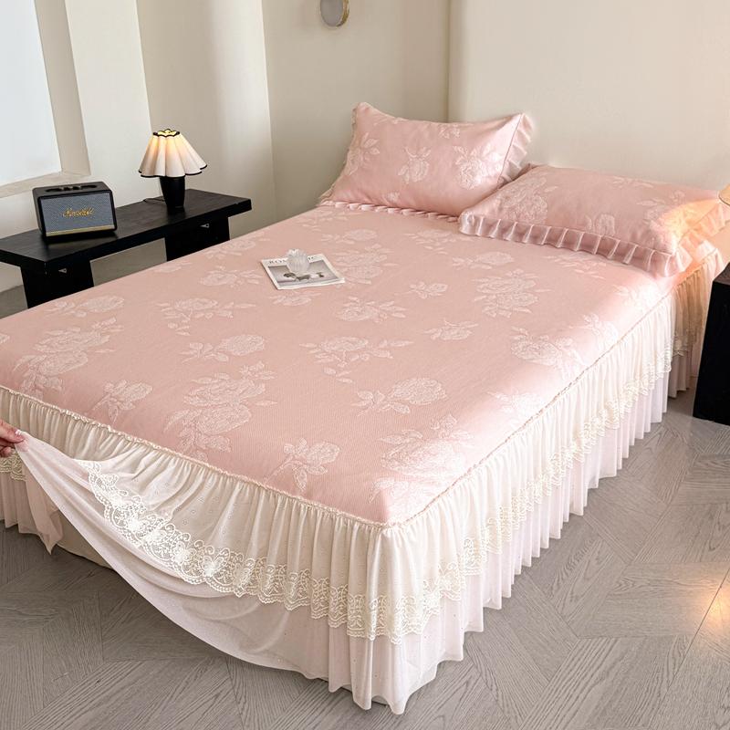 Sleeping grid cooling bean PE polymer cool feeling lace bed skirt cooling mat three piece set