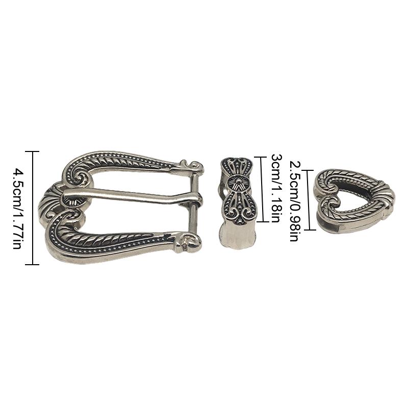 1Set Replacement Parts Craft Buckle DIY For Men Vintage Alloy Belt Buckle Embossed Three Piece Pin