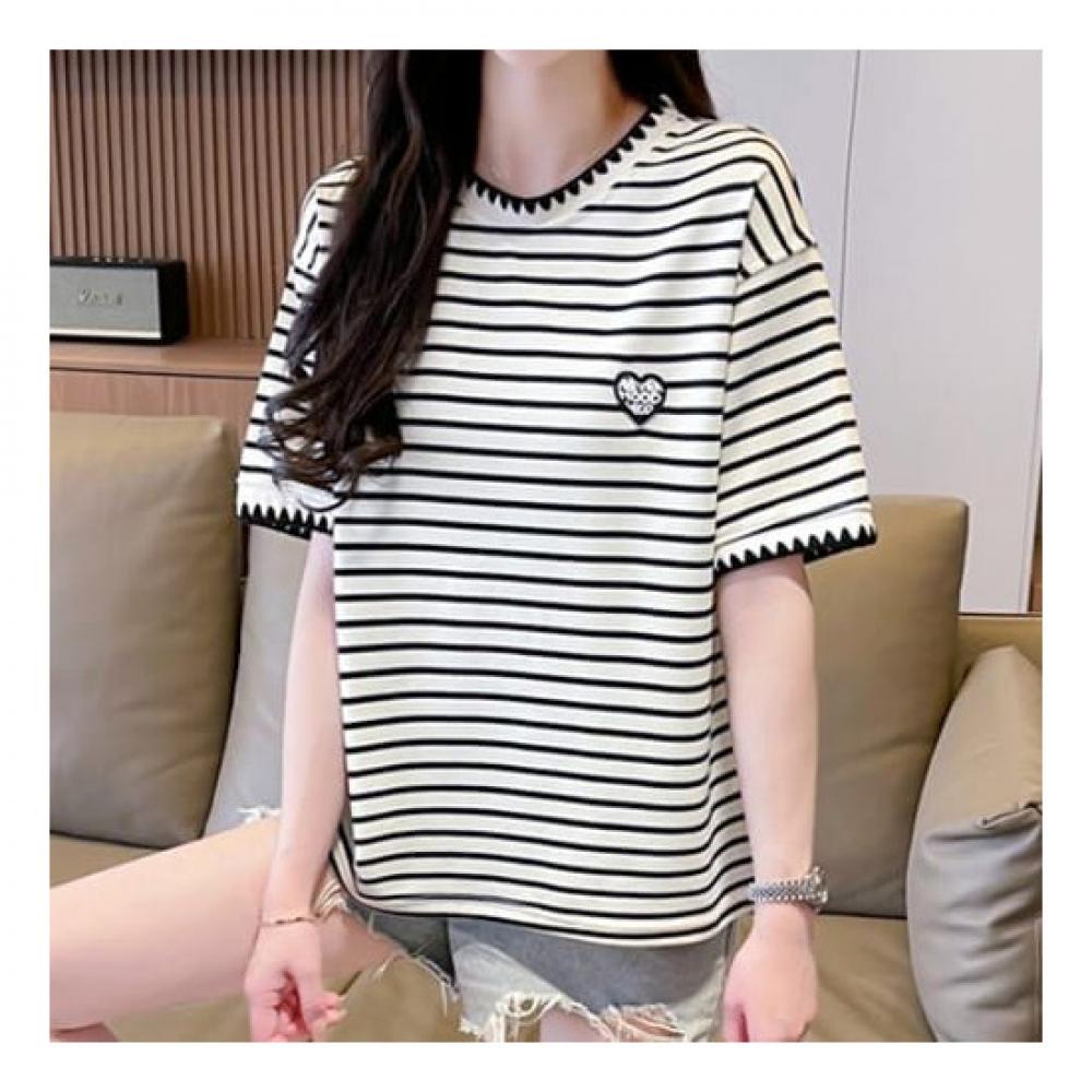 Navava NT1725 STriped HearT PoinT Round Neck T shirT