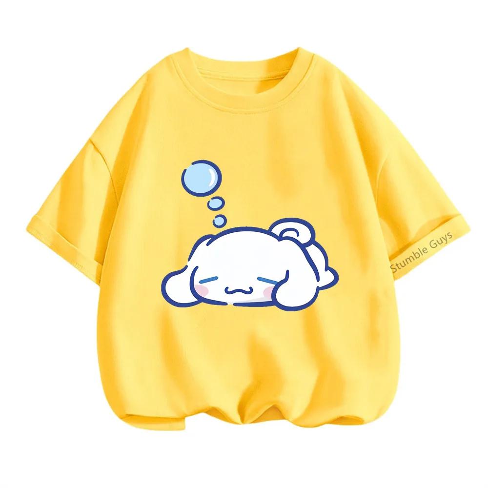 Летний топ Sanrio с Киннамороллом для детей 3-14 лет, детский мультяшный повседневный аниме-футболка