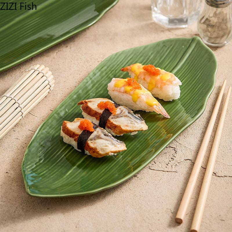 Керамическая тарелка Green Leaf для японского ресторана Молекулярная кухня Суши-тарелка Креативная тарелка для десерта Dim Sum Кухонная утварь