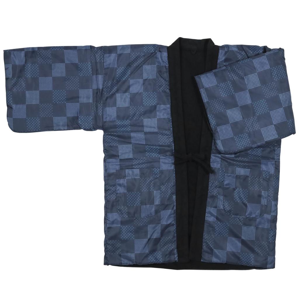 With Without with Winter Fleece C Navy [KYOETSU] Hanten, Sleeves, Sleeves, Cotton, Men's (with Sleeves, 2. Checkered, M)