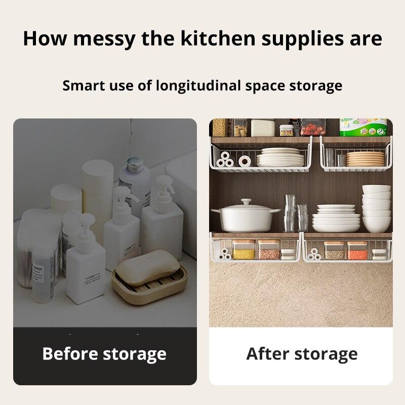 1 шт., белая/черная подвесная сетчатая корзина из железного материала, большая вместительная подвесная корзина под шкафом, настенная корзина для хранения кухонных инструментов