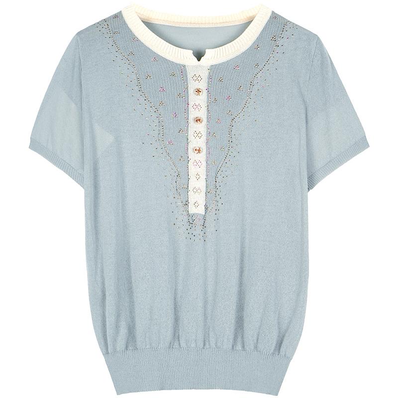 Летняя одежда для мам, короткий рукав, трикотажный топ, футболка из ледяного шелка, модные футболки для женщин среднего возраста и пожилых женщин