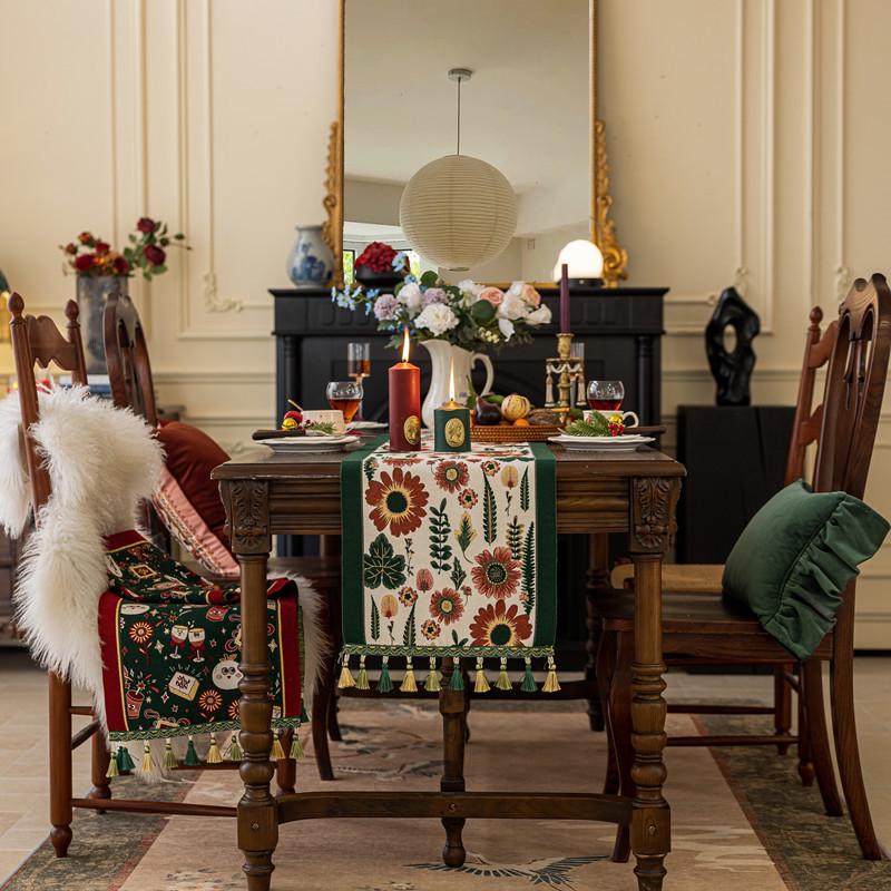 Американская ретро этническая жаккардовая дорожка на стол с кистями - Полиэстер