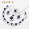 WPAITKYSSilver Color Jewelry Set for Women Dark Blue Zircon Bracelet Earrings Necklace Pendant Open Rings
