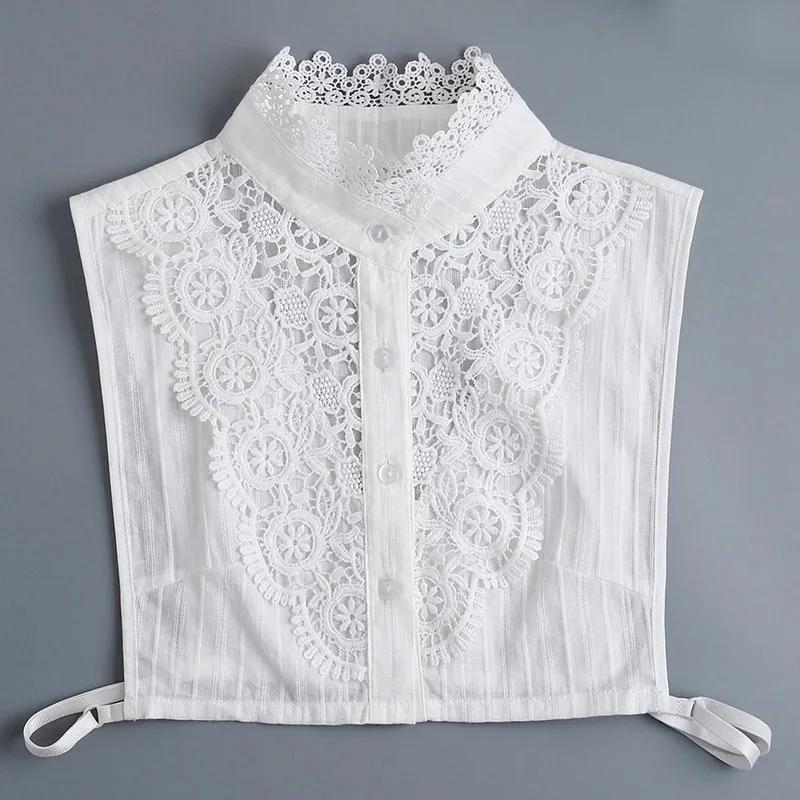 New Women White Lace Fake Collar Vintage Shirt Detachable Collar Front Tie Men Lapel Blouse Top Sweater Cotton False Collars