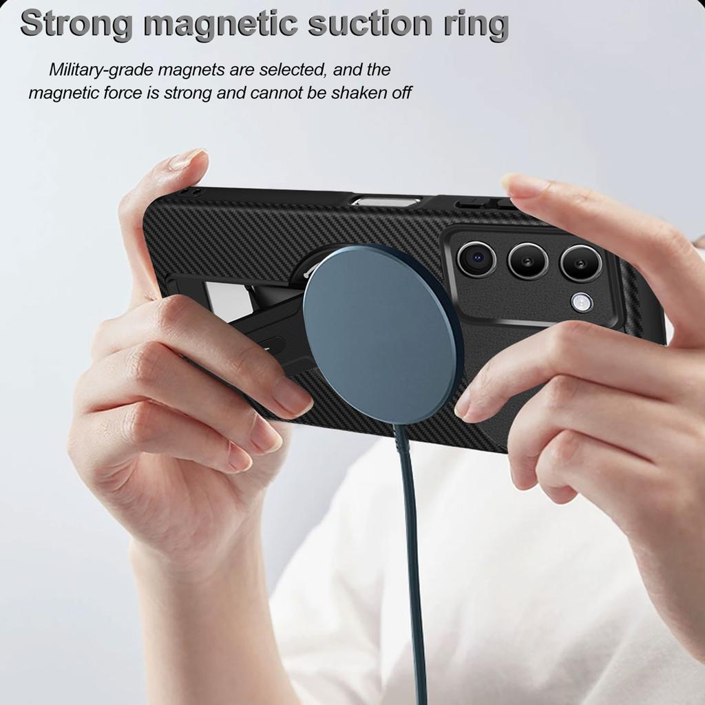 Для Xiaomi Redmi 15 5G (Глобальный) (169 мм) Чехол Текстура Углеродного Волокна ПК+ТПУ Чехол для Телефона с Подставкой