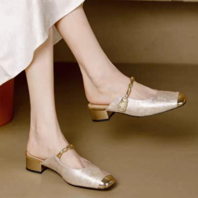 Модные весенне-осенние тапочки на толстом каблуке с квадратным носком от нового бренда, элегантные женские сандалии-слипоны на низком каблуке