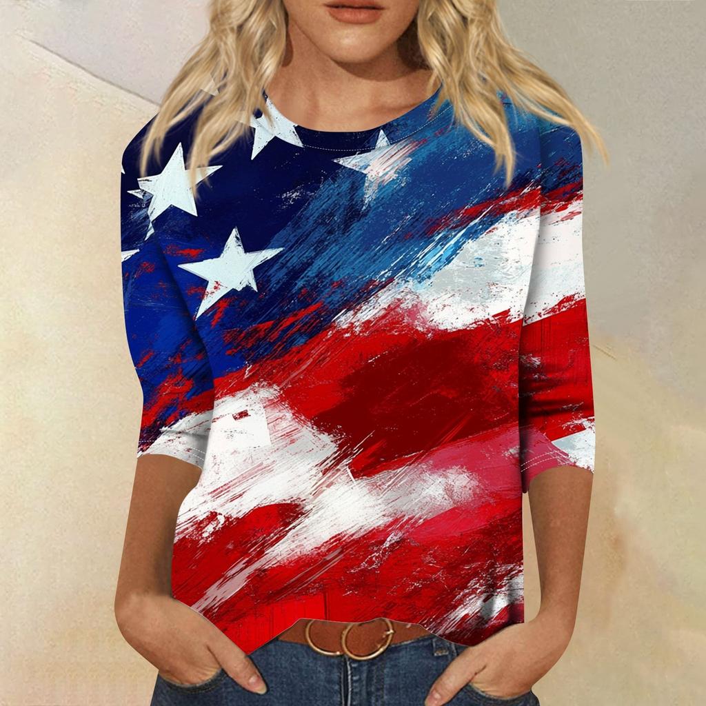 Женская футболка Повседневная футболка с принтом «День независимости», джемпер с круглым вырезом