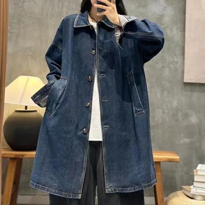 Женская весенняя одежда, джинсовое пальто, женская средняя длина, весна и осень, однобортная женская ветровка с карманами и длинными рукавами