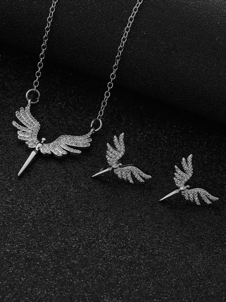 Angel Wings Zircon Bridal Jewelry Set: Necklace & Earrings