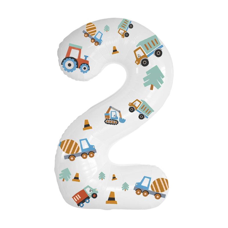 32in Foil Number Balloons with Construction Vehicle Stickers, 0-9 for Birthday Party Home Decor, Graduation/Halloween/