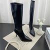 New Style Popular Women's Pointed Toe High Stiletto Heel Pleated Knee High Boots Women's Mid-Leg Comfortable Zapatos De Mujer