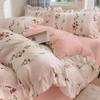 Ins Style Korean Princess Washed Cotton Four Piece Set Fresh Lace Duvet Cover Set, Bed Sheet Three Piece Set On the Bed