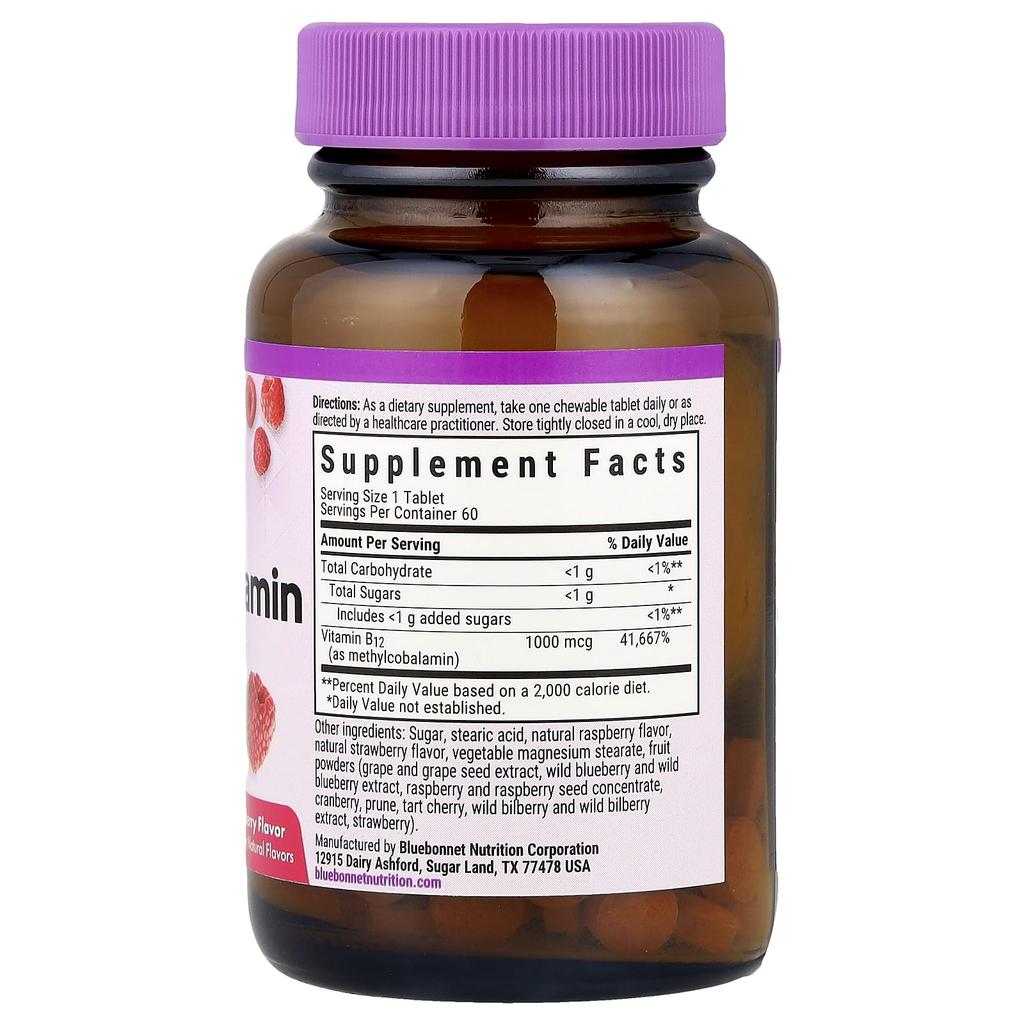 Earthsweet Chewables, Methylcobalamin, Natural Raspberry Flavor, 1,000Mcg, 60 Chewable Tablets