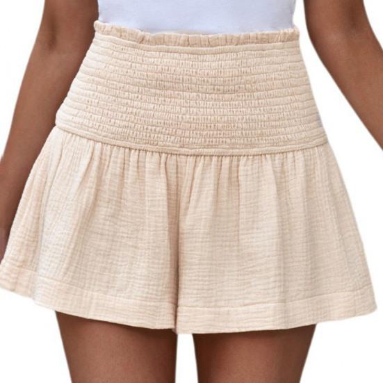 Женские шорты, плиссированные, эластичные, с высокой талией, широкие шорты, повседневные, однотонные, летние, пляжные шорты, легкие, спортивные шорты