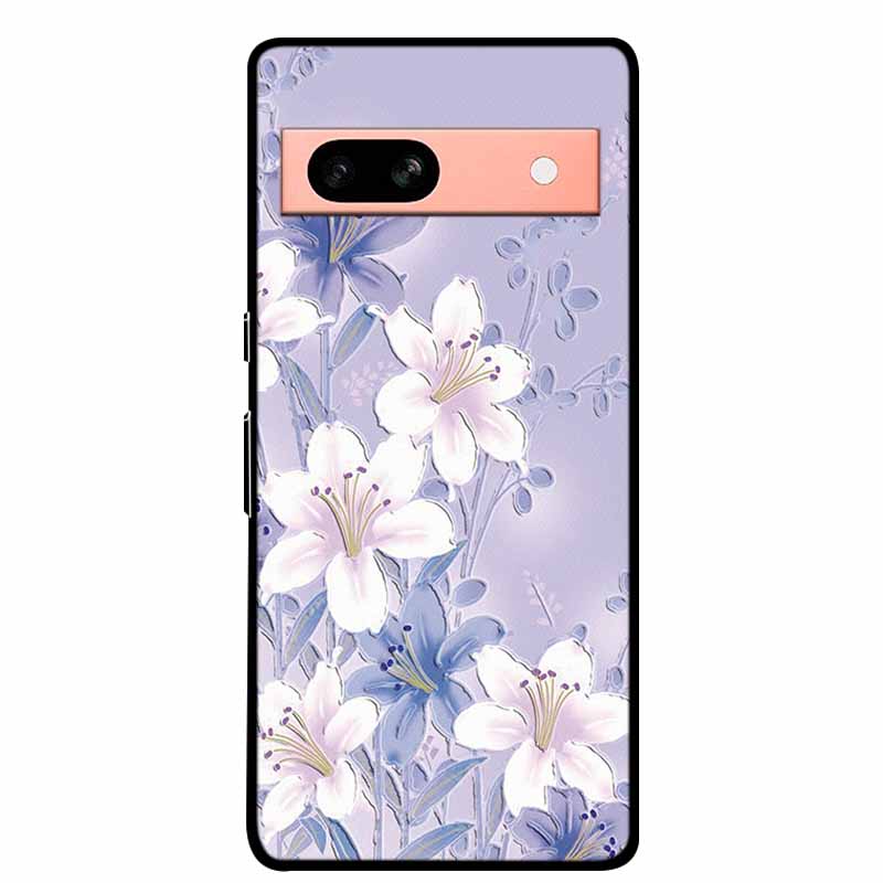 3D Flowers Case For Google Pixel 7a 5G Case Emboss Relief Floral Black Silicone Soft Back Covers For Google Pixel 7a Case Fundas