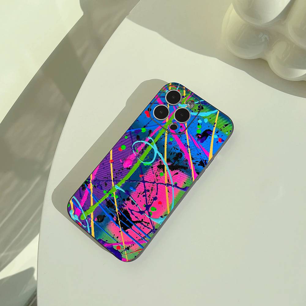 Крутой - Цветной Граффити Чехол для Телефона Для iPhone 17,16,15,14,13,12,11 Pro Max,16Plus,XS Мягкий Черный Чехол