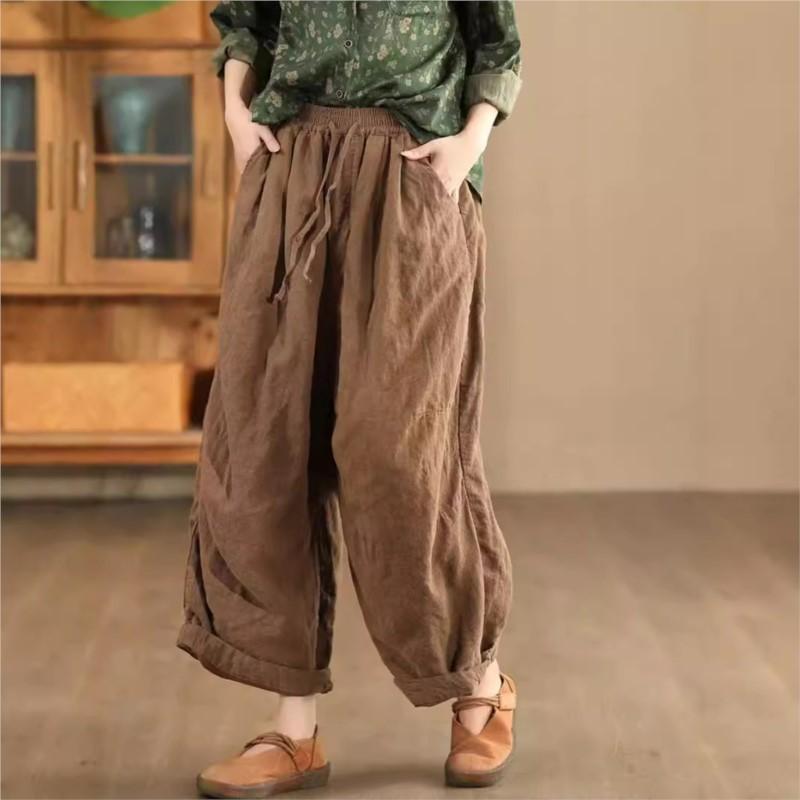 Johnature Женские осенние модные винтажные однотонные широкие брюки в китайском стиле с эластичной резинкой на талии