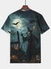 Realistic Style Horror Scarecrow Pattern Short Sleeve, American Dark Style, Men's Streetwear Festival Fashion