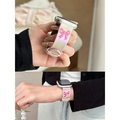 Ремешок для часов с милой вышивкой бантом Aurora кожаный ремешок для Apple Watch ремешок 8 49 9 7 SE 6 для iWatch 45 42 44 40 MM Girl Lovely Bracelet