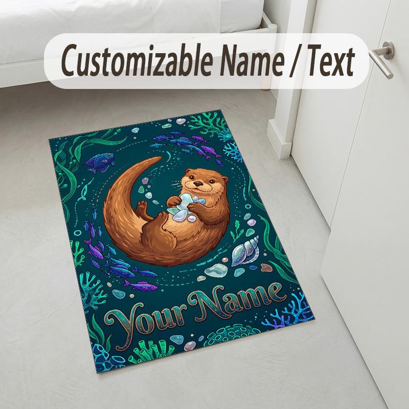 Oceanic Octopus Theme Soft Crystal Velvet Rug Custom Name & Text Print Non Slip Floor Rug for Bedroom Living Room