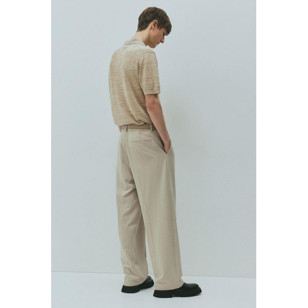 Рубашка-поло HM Fine Knit, стандартный крой, бежевый