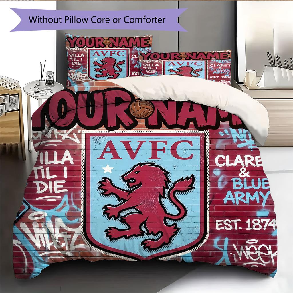 Custom Name,AVFC Pattern Bedding Home Decoration Birthday Gift ( 1 duvet cover + 2 pillowcase, without core),fan merchandise.