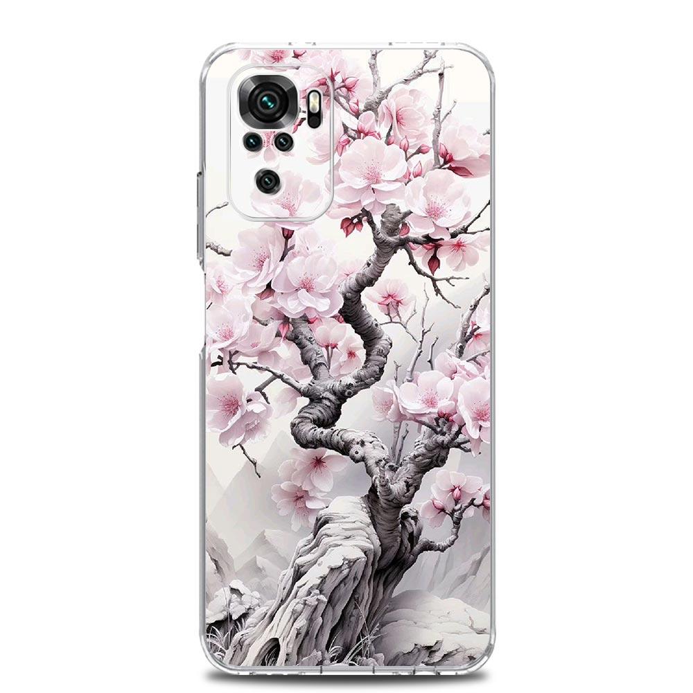 Phone Case For Xiaomi Redmi Note 13 12 5G 9S 9 8 10 11 Pro Plus 4G 9T 13C 12C10C 9C 9A 7 Clear Cover Cherry Blossom Tree