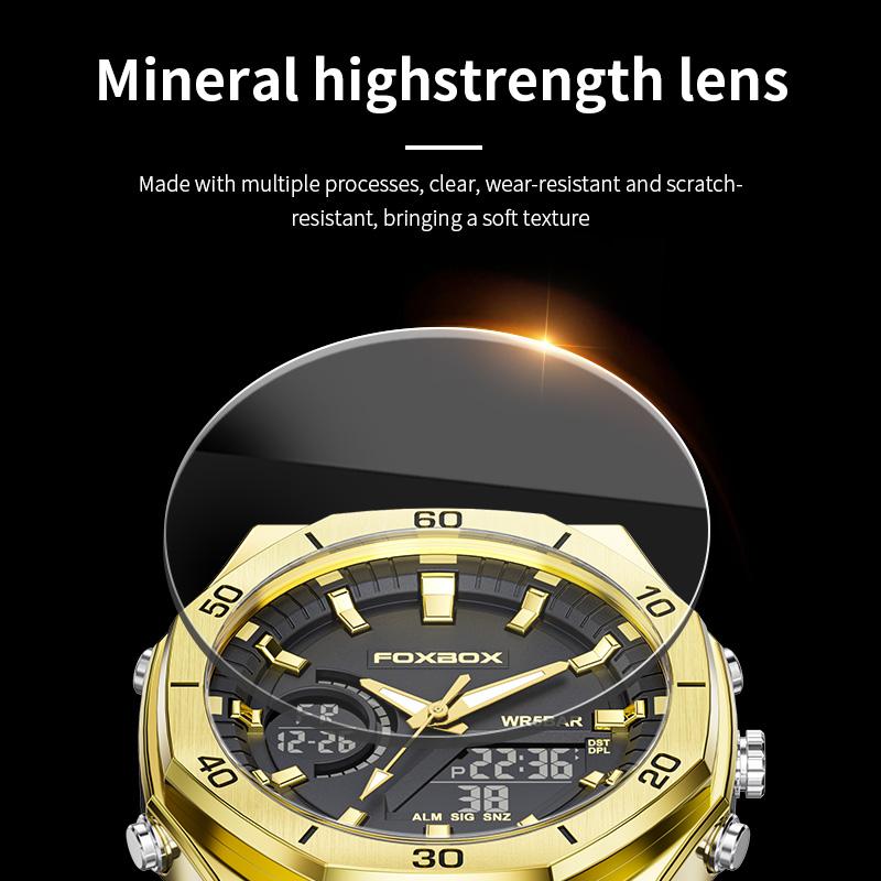 FOXBOX Fashion Men's Quartz Watch Comfort Silicone Sports Strap Military Man Watch Dual Display Waterproof Date Digital Watches