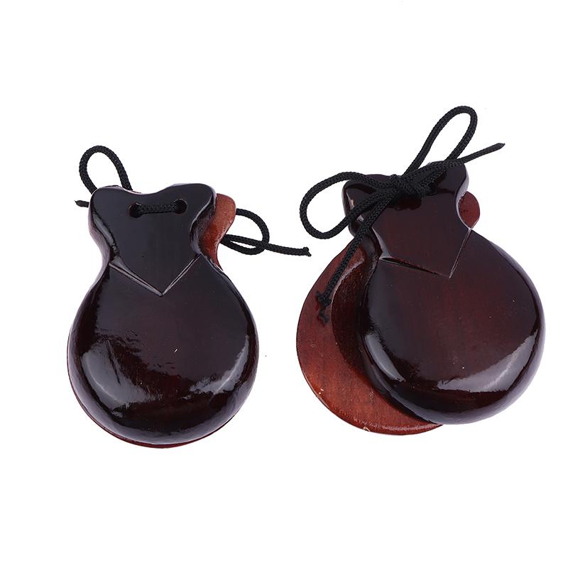 2Pcs Traditional Castanet Wood Spanish Castanets Flamenco Dance Castanets W String Hand Clapper Children Percussion Instrument